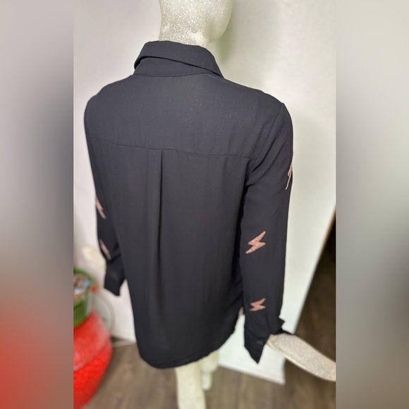 Do+Be Women’s Black Sheer Sequin Lightening Button Down Long Sleeve Top. Size S - Picture 7 of 12
